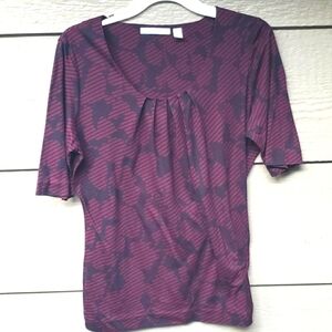 HUGO BOSS Printed Scoop Neck Pleated Blouse Red L